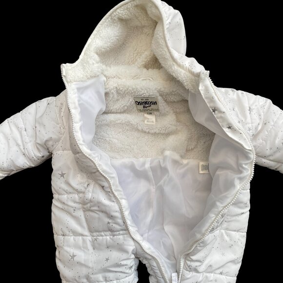 Oshkosh B'gosh Baby One-Piece Snowsuit White Silver Quilted Star Snow-12mos - Picture 9 of 12